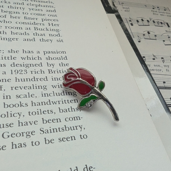 Elegant Red Rose Silver Brooch - Picture 5 of 7